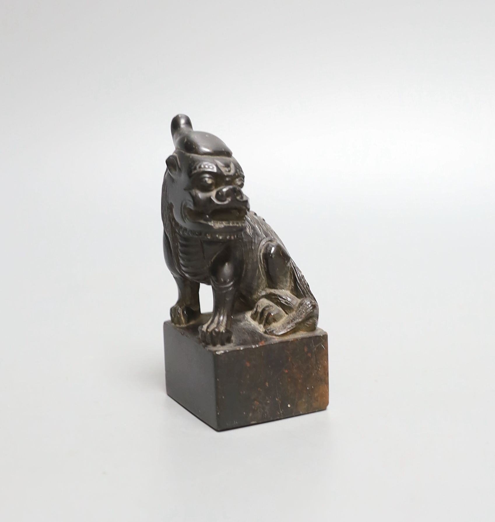 A Chinese soapstone pixiu (lion dog) seal, 9.5 cms high.
